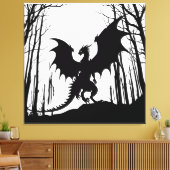 Dragon on White - Fantasy - Schwarze Silhouette | Leinwanddruck (Insitu (Wohnzimmer))