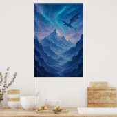 Dragon Over Frozen Mountains – Epic Blue Fantasy Poster (Küche)