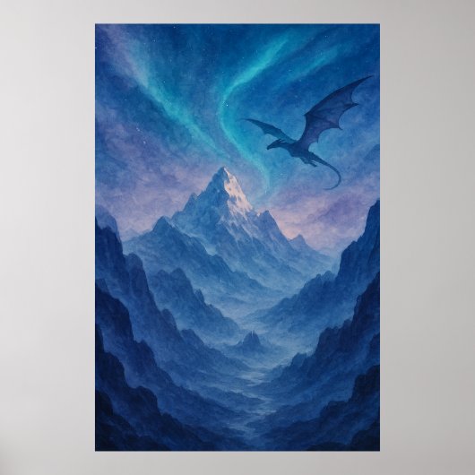 Dragon Over Frozen Mountains – Epic Blue Fantasy Poster (Vorne)