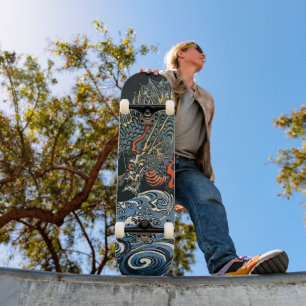 Dragon Over Turbulent Waves Vintage japanische Kun Skateboard
