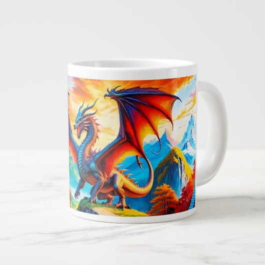 Dragon Over Village Coffee Tasse (Vorderseite Rechts)
