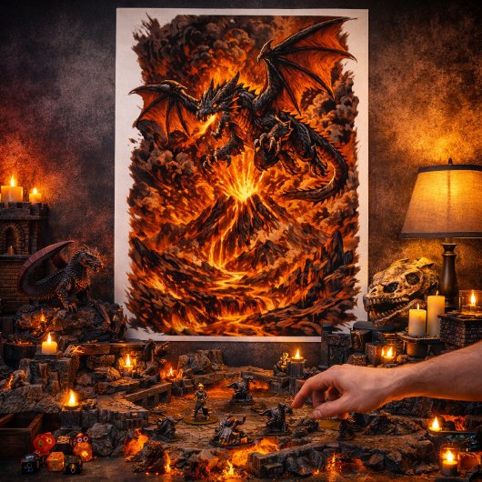 Dragon Over Volcanic Realm Poster