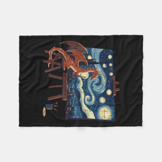 Dragon Painting Starry Night Funny Fantasy Art Men Fleecedecke (Vorderseite (Horizontal))