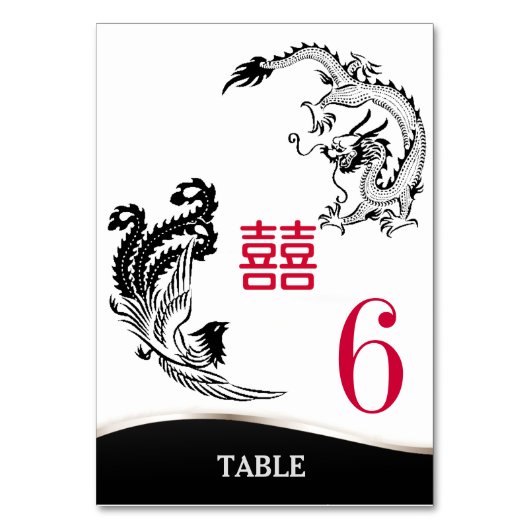 Dragon-Pheonix Double Happiness Wedding Menu+Table Tischnummer (Vorderseite)