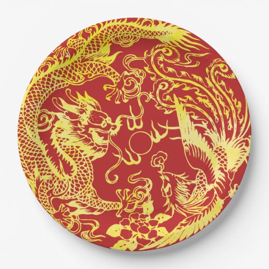 Dragon phoenix Chinesisches Hochzeitlogo Pappteller (Vorderseite)