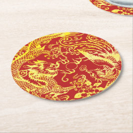 Dragon phoenix Chinesisches Hochzeitlogo Runder Pappuntersetzer