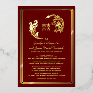 Dragon Phoenix Double Happiness Wedding Gold Folieneinladung