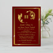 Dragon Phoenix Double Happiness Wedding Gold Folieneinladung (Stehend vorne)