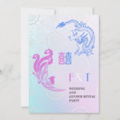 Dragon-Phoenix Double Xi Wedding & Gender Reveal Einladung (Vorderseite)