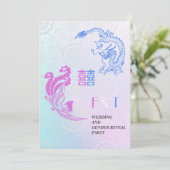Dragon-Phoenix Double Xi Wedding & Gender Reveal Einladung (Stehend Vorderseite)