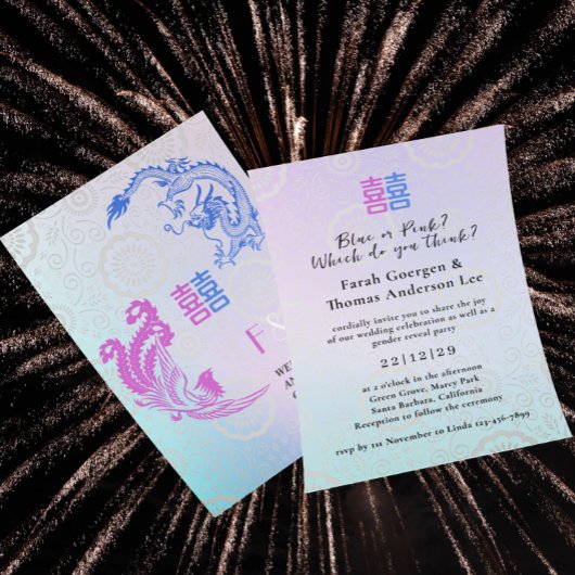 Dragon-Phoenix Double Xi Wedding & Gender Reveal Einladung