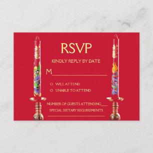 Dragon-Phoenix Red Candles Chinese Wedding RSVP Karte