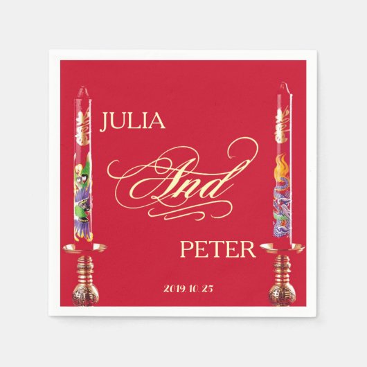 Dragon-Phoenix Red Candles Chinesische Hochzeit Serviette (Vorderseite)
