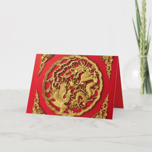 Dragon Phoenix Red Gold Chinesisch Hochzeit Danke (Vorderseite)