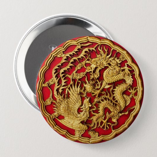 Dragon Phoenix Red Gold Chinesische Gastgeschenk H Button (Vorne & Hinten)