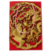 Dragon Phoenix Red Gold Chinesische Hochzeit Mittlere Geschenktüte (Vorderseite)