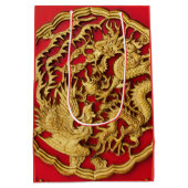 Dragon Phoenix Red Gold Chinesische Hochzeit Mittlere Geschenktüte (Rückseite)