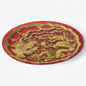 Dragon Phoenix Red Gold Chinesische Hochzeit Pappteller (Schrägansicht)