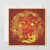 Dragon Phoenix Red Gold Chinesische Hochzeitseinla Einladung (Vorderseite)