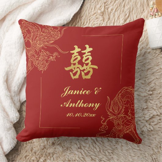 Dragon Phoenix Traditionelles Rotes Chinesisches H Kissen (Decke)