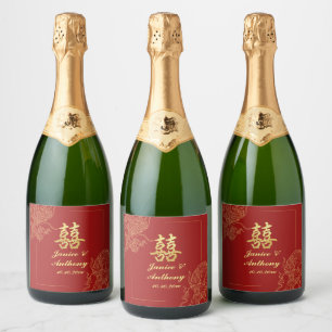 Dragon Phoenix Traditionelles Rotes Chinesisches H Schaumweinetikett