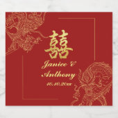 Dragon Phoenix Traditionelles Rotes Chinesisches H Schaumweinetikett (Einzelnes Label)