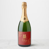 Dragon Phoenix Traditionelles Rotes Chinesisches H Schaumweinetikett (Vorderseite)