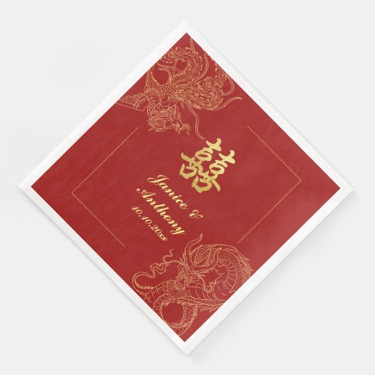 Dragon Phoenix Traditionelles Rotes Chinesisches H Serviette (Ecke)