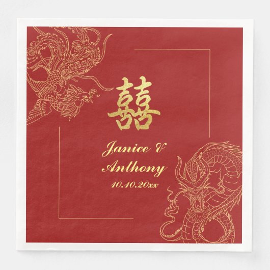 Dragon Phoenix Traditionelles Rotes Chinesisches H Serviette (Vorderseite)