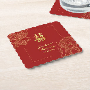 Dragon Phoenix Traditionelles Rotes Chinesisches H Untersetzer