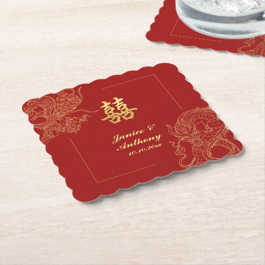 Dragon Phoenix Traditionelles Rotes Chinesisches H Untersetzer (angewinkelt)