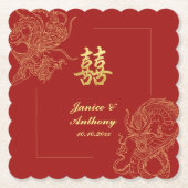 Dragon Phoenix Traditionelles Rotes Chinesisches H Untersetzer (Vorderseite)