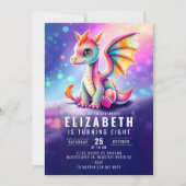 Dragon Pink Yellow Darthday Party Einladung (Vorderseite)