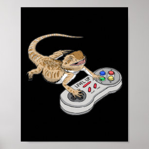 Dragon Playing Video Game Reptiles Pagona Gamer Poster