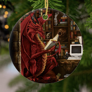 Dragon Podcast Library Keramik Ornament