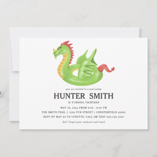 Dragon Pool Float Birthday Pool Party Einladung (Vorderseite)