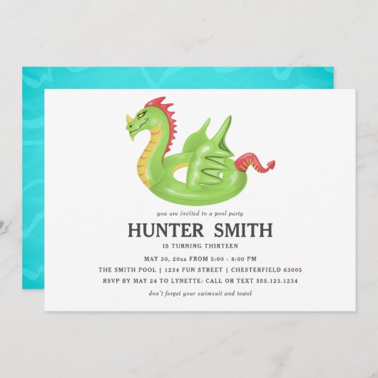 Dragon Pool Float Birthday Pool Party Einladung (Vorne/Hinten)