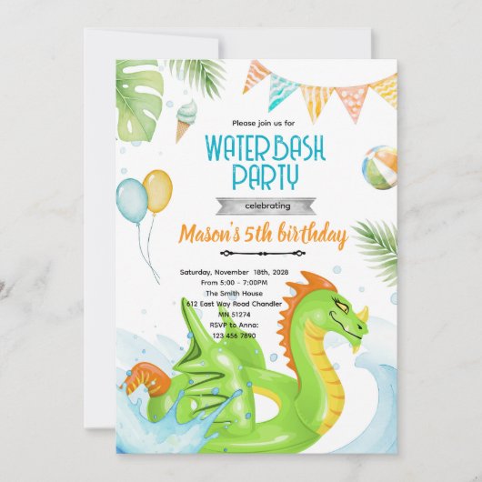 Dragon pool party theme invitation einladung (Vorderseite)