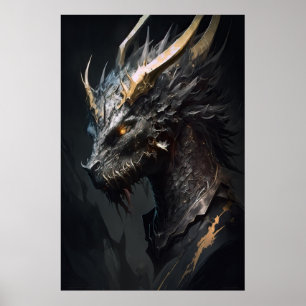 Dragon Portrait Animal Nature Wildlife Painting Poster
