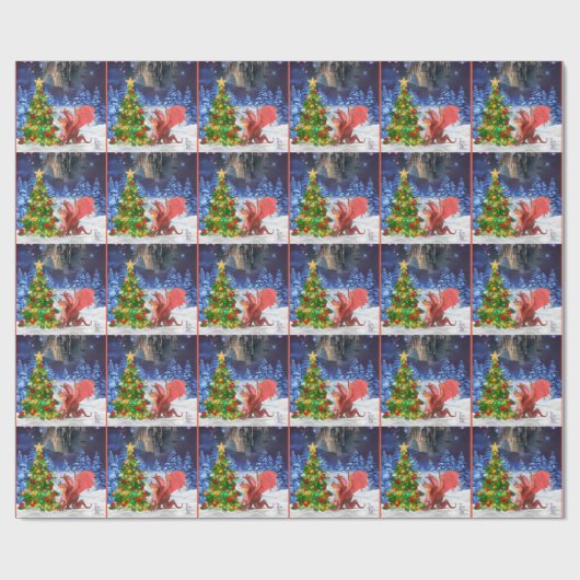 Dragon Pulling on Christmas Tree Geschenkpapier (Flach)