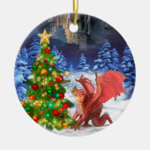 Dragon Pulling on Christmas Tree Keramikornament (Vorne)