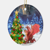 Dragon Pulling on Christmas Tree Keramikornament (Links)
