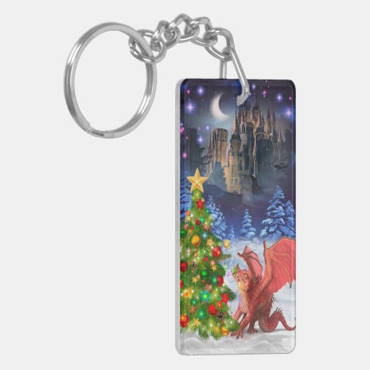 Dragon Pulling on Christmas Tree Schlüsselanhänger (Vorderseite links)