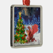 Dragon Pulling on Christmas Tree Silbernes Ornament (Rechts)