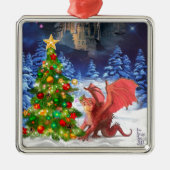 Dragon Pulling on Christmas Tree Silbernes Ornament (Vorne)
