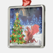 Dragon Pulling on Christmas Tree Silbernes Ornament (Links)