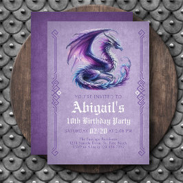 Dragon Purple Girl's Birthday Invitation Einladung