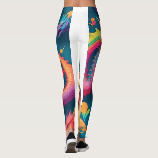 Dragon Rainbow Personalisiertes Muster Leggings (Rückseite)