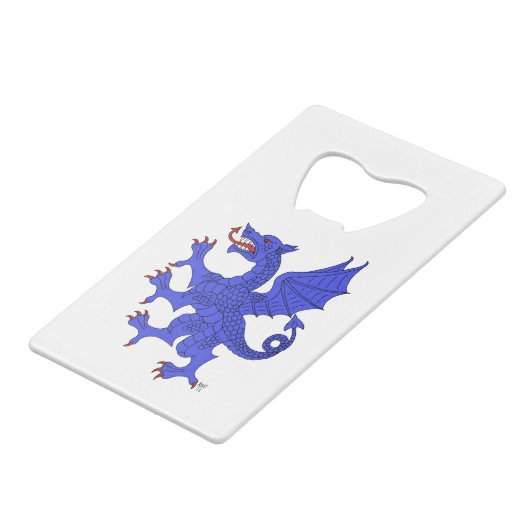 Dragon Rampant Azure Geldbeutel Flaschenöffner (Rückseite Schrägansicht)