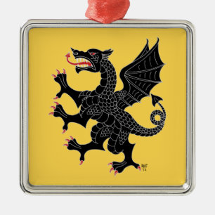 Dragon Rampant Sable Silbernes Ornament